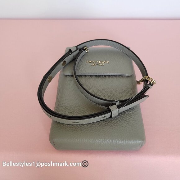 KATE SPADE Bradley North/South Pebbled Leather Phone Crossbody-True Taupe  🎈⭐ - Picture 12 of 16